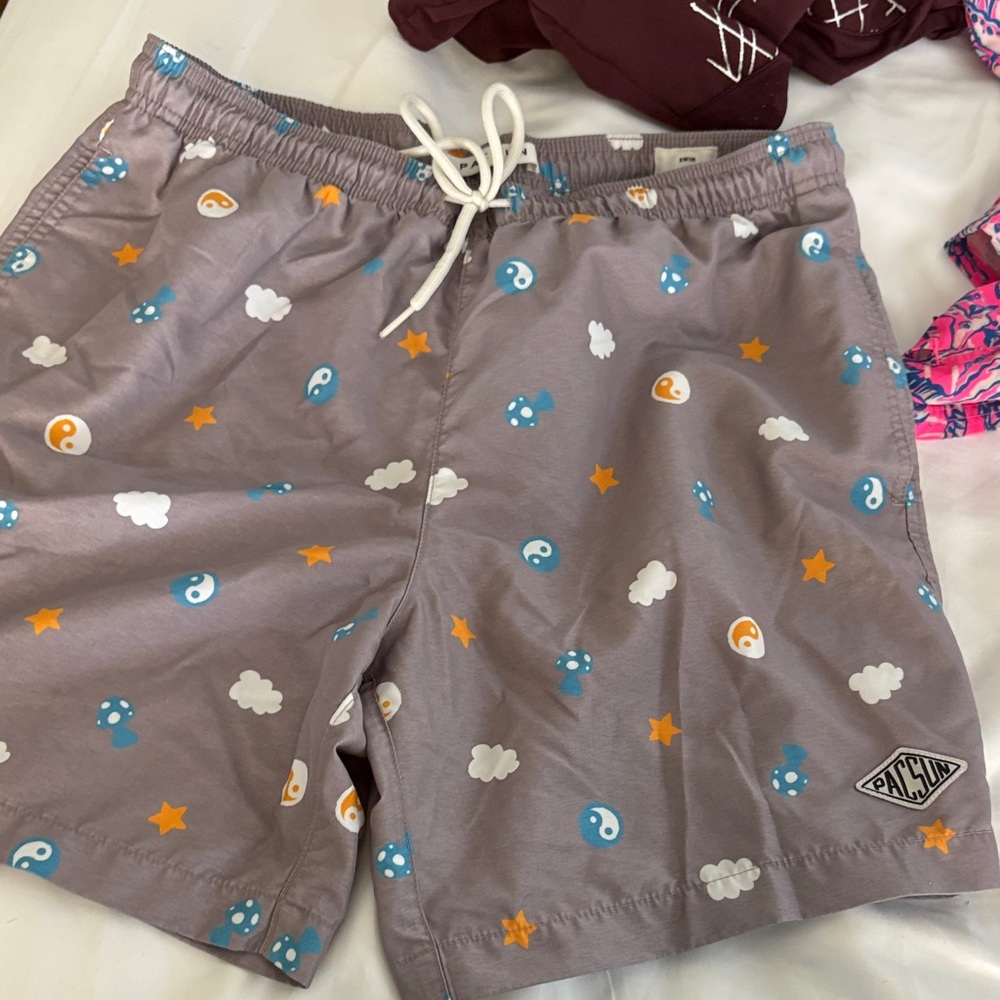 PacSun Taupe Swim Shorts with Playful Motifs